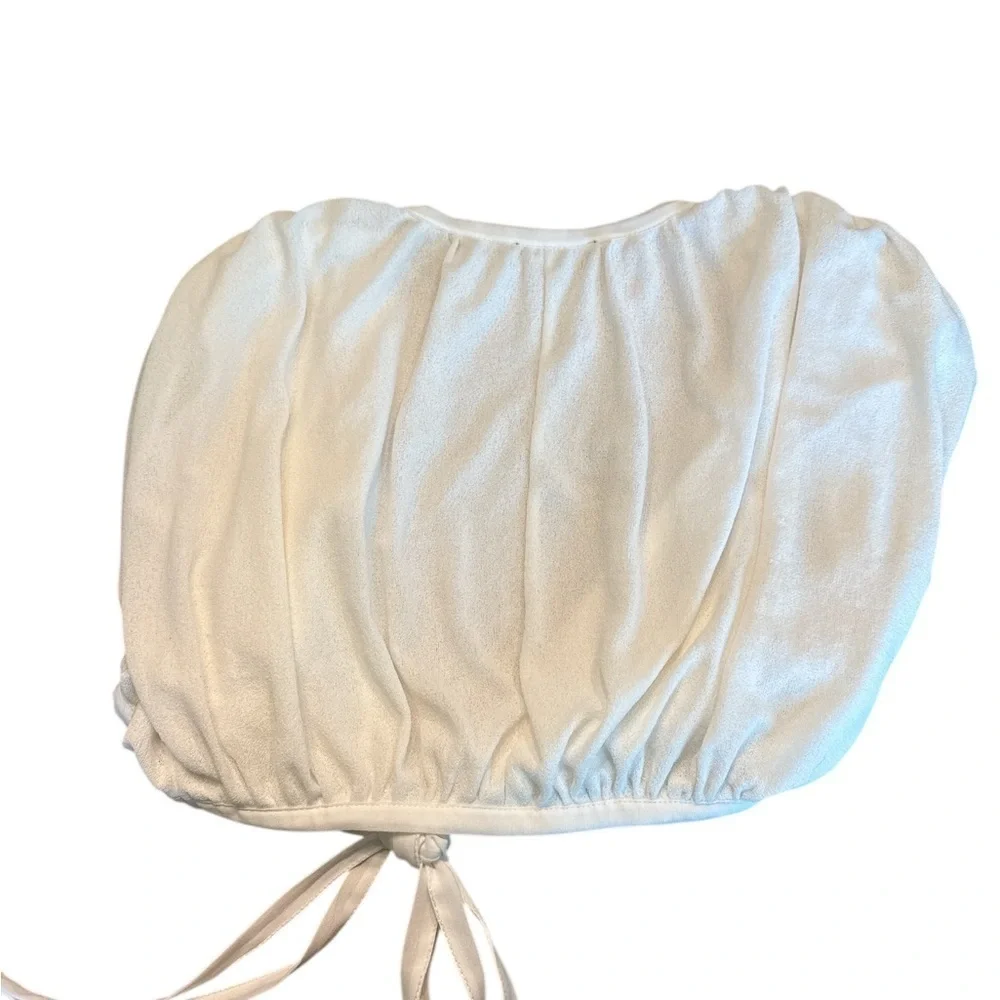 Zara Medium Crop Top, Ruffle Shortless Sleeve Tie Front